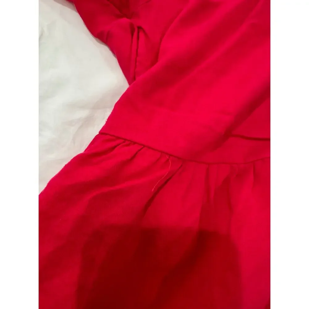 Anthropologie Maeve Bettina Tiered Mini Shirt Dress Linen 1X Hot Pink Raspberry - Picture 14 of 16